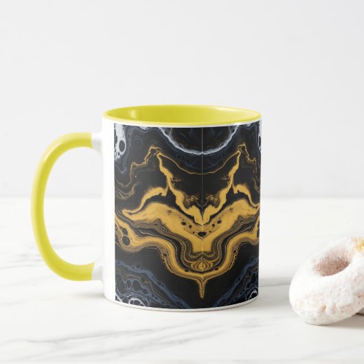 Luxe Abstracte koffiemok – Zwart, Goud & Wit Mok (Met donut)
