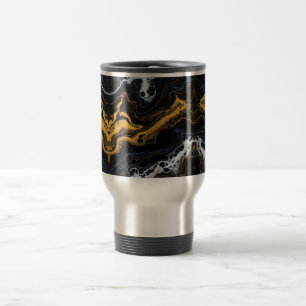 Luxe Abstracte koffiemok – Zwart, Goud & Wit Reisbeker