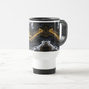 Luxe Abstracte koffiemok – Zwart, Goud & Wit Reisbeker
