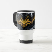 Luxe Abstracte koffiemok – Zwart, Goud & Wit Reisbeker (Voorkant links)