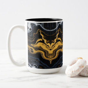 Luxe Abstracte koffiemok – Zwart, Goud & Wit Tweekleurige Koffiemok