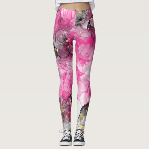 Luxe Abstracte Roze en Zwarte Alcoholinktvloeistof Leggings