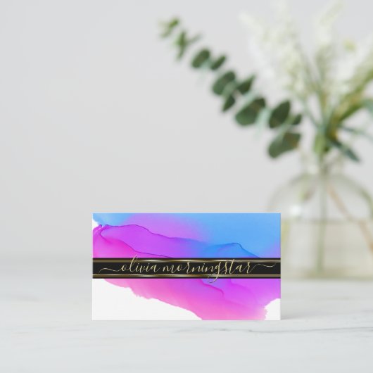 Luxe Abstracte Waterverf Ink Blots Blauw Violet 3 Visitekaartje (Staand voorkant)