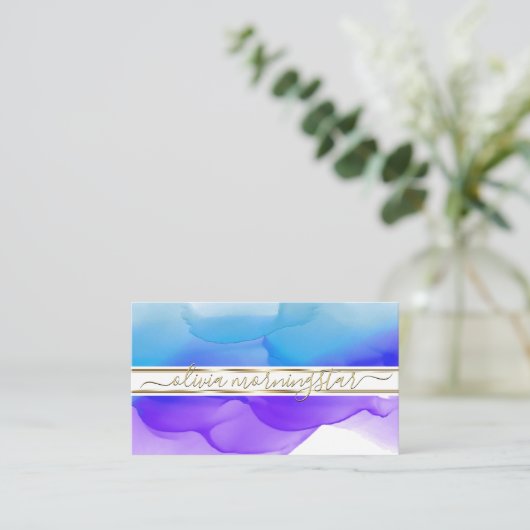 Luxe Abstracte Waterverf Ink Blots Indigo Cobalt Visitekaartje (Staand voorkant)