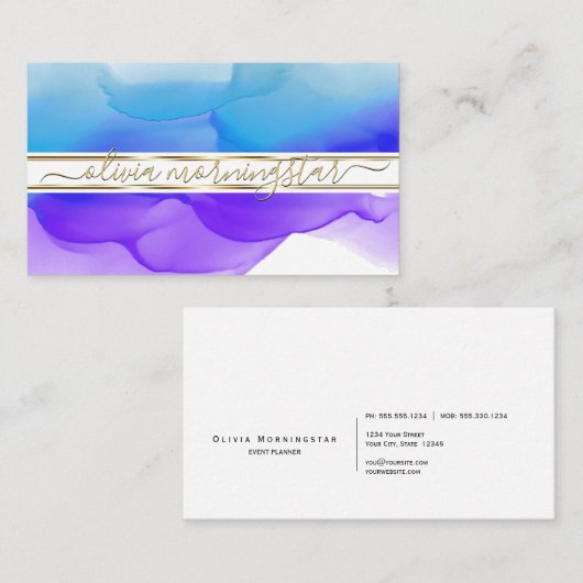 Luxe Abstracte Waterverf Ink Blots Indigo Cobalt Visitekaartje (Voorkant / Achterkant)