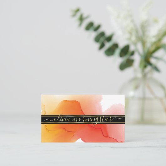 Luxe Abstracte Waterverf Ink Blots Koraal Visitekaartje (Staand voorkant)