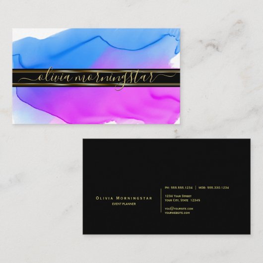 Luxe Abstracte Waterverf inktblots blauw Violet Visitekaartje (Voorkant / Achterkant)