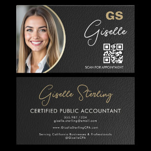 Luxe accountant CPA QR-code nep leer foto Visitekaartje