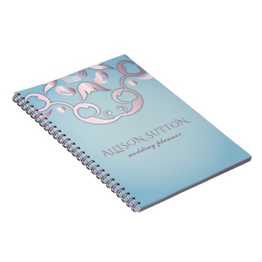 Luxe afbeelding Elegant roze grens aan Aquamarine  Notitieboek (Rechterzijde)