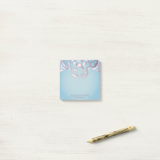 Luxe afbeelding Elegant roze grens aan Aquamarine  Post-it® Notes (Op bureau)