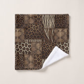 Luxe Afrikaanse Dierprint | Bruine Nep Glitters Bad Handdoek (Wasdoekje)
