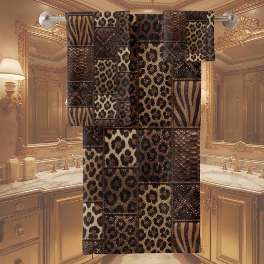 Luxe Afrikaanse Dierprint | Bruine Nep Glitters Bad Handdoek