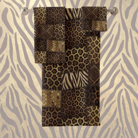 Luxe Afrikaanse Dierprint | Donkerbruin & Goud Bad Handdoek