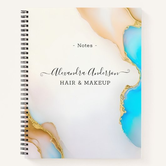 Luxe Agaat Blauw Goud Details Handtekening Script Notitieboek (Voorkant)