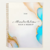 Luxe Agaat Blauw Goud Details Handtekening Script Planner (Voorkant)