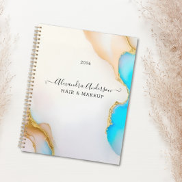 Luxe Agaat Blauw Goud Details Handtekening Script Planner