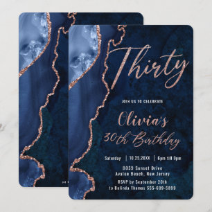 Luxe Agate Sapphire Blue Roos Gold 30e verjaardag Kaart