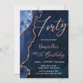 Luxe Agate Sapphire Blue Roos Gold 40e verjaardag  Kaart (Voorkant)