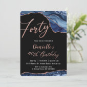 Luxe Agate Sapphire Blue Roos Gold 40e verjaardag  Kaart (Staand voorkant)