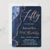 Luxe Agate Sapphire Blue Roos Gold 50e verjaardag  Kaart (Voorkant)