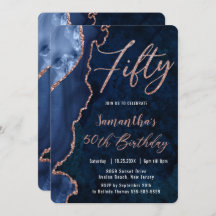 Luxe Agate Sapphire Blue Roos Gold 50e verjaardag