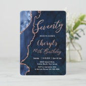 Luxe Agate Sapphire Blue Roos Gold 70e verjaardag  Kaart (Staand voorkant)