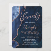 Luxe Agate Sapphire Blue Roos Gold 70e verjaardag  Kaart (Voorkant)