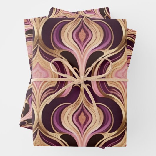 Luxe AI Art Gold Foil Roze Bourgogne Inpakpapier Vel (In situ)