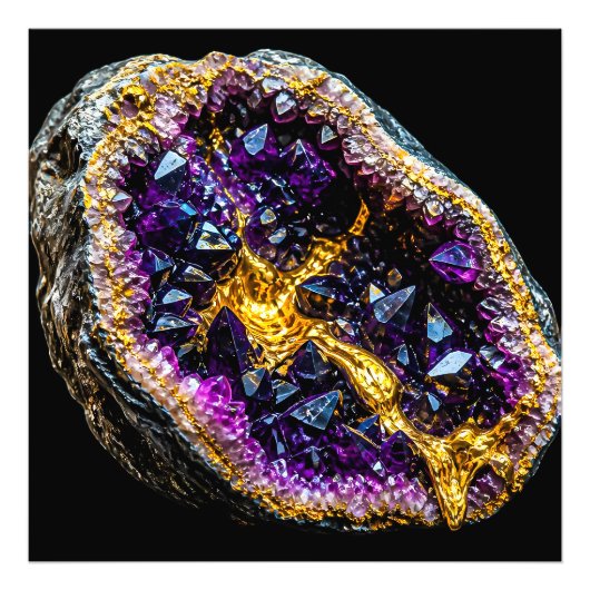 Luxe Amethyst en Goud Abstracte Wandkunst Foto Afdruk (Voorkant)