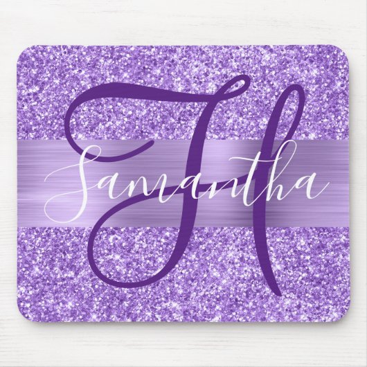 Luxe Amethyst Glitter Persoonlijk Monogram Muismat (Voorkant)