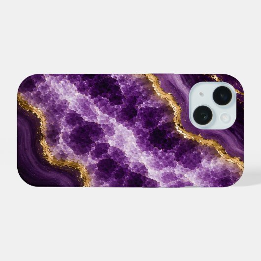Luxe Amethyst Marmer Geode iPhone 15 Case (Achterkant horizontaal)