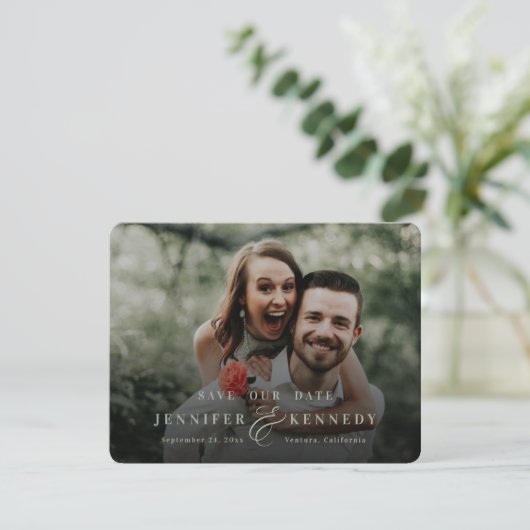Luxe Ampersand Sage Green Marble & Full Photo Save The Date (Staand voorkant)