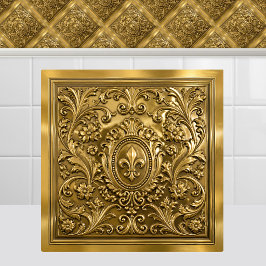 Luxe antieke gouden Franse Fleur de Lys Regency Tegeltje