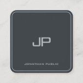 Luxe Antraciet Grijs Elegant Zilver Monogram Vierkante Visitekaartje (Voorkant)