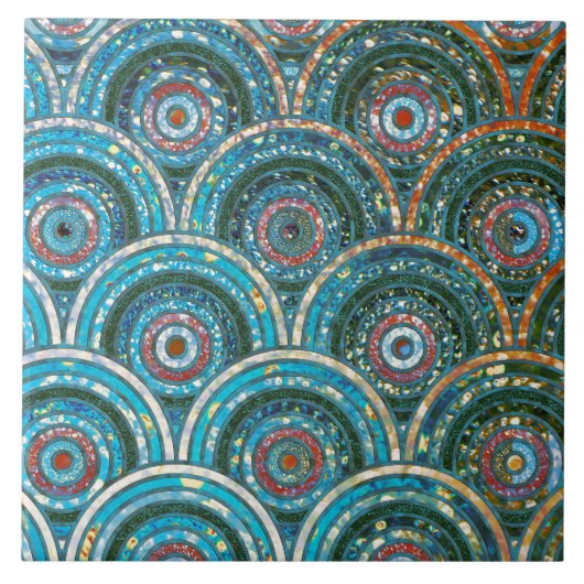 Luxe Aqua Blauwgroen Folie Glitter Stippen Circles Tegeltje (Voorkant)