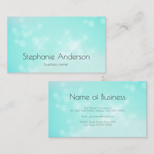 Luxe Aqua Blue Bokeh Glamorous Sparkle Visitekaartje (Voorkant / Achterkant)