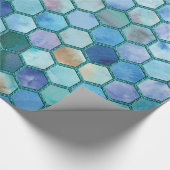 Luxe Aqua blue honingraatpatroon Cadeaupapier (Hoek)