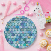 Luxe Aqua blue honingraatpatroon Papieren Bordje (Feest)