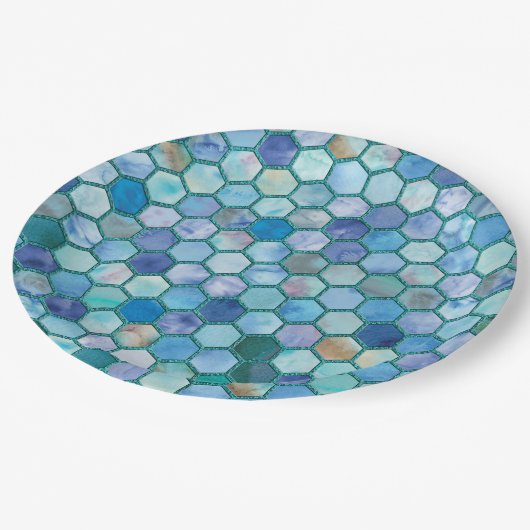 Luxe Aqua blue honingraatpatroon Papieren Bordje (Gekanteld)