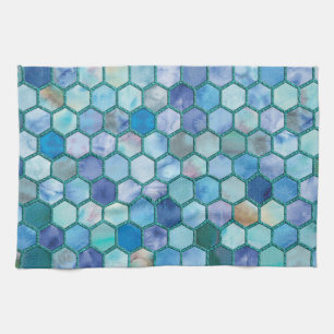 Luxe Aqua blue honingraatpatroon Theedoek