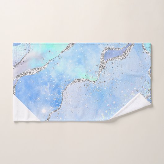 LUXE AQUA BLUE SPARKLE MARBLE CUSTOM ANGLE BAD HANDDOEK (Handdoek)