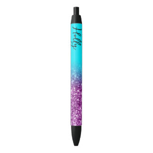 Luxe Aqua en Royal Paarse Glitter Ombre Zwarte Inkt Pen