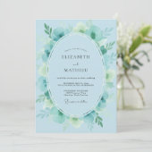 Luxe Aqua Geschilderde Blad Bruiloft Kaart (Staand voorkant)