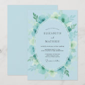 Luxe Aqua Geschilderde Blad Bruiloft Kaart (Voorkant / Achterkant)