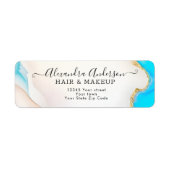 Luxe Aqua Gold Marble Holografisch Retouradres Etiket (Voorkant)