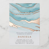 Luxe Aqua Marble Birthday Party of Any Occasion Folie Uitnodiging (Voorkant)