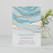 Luxe Aqua Marble Birthday Party of Any Occasion Folie Uitnodiging (Staand Voorkant)