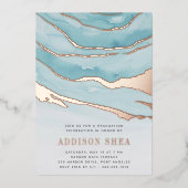 Luxe Aqua Marble Graduation Party Folie Uitnodiging (Voorkant)