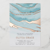 Luxe Aqua Marble Quinceanera Folie Uitnodiging (Voorkant)