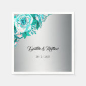 Luxe Aqua Rozen op Silver Elegant Wedding Servet (Voorkant)